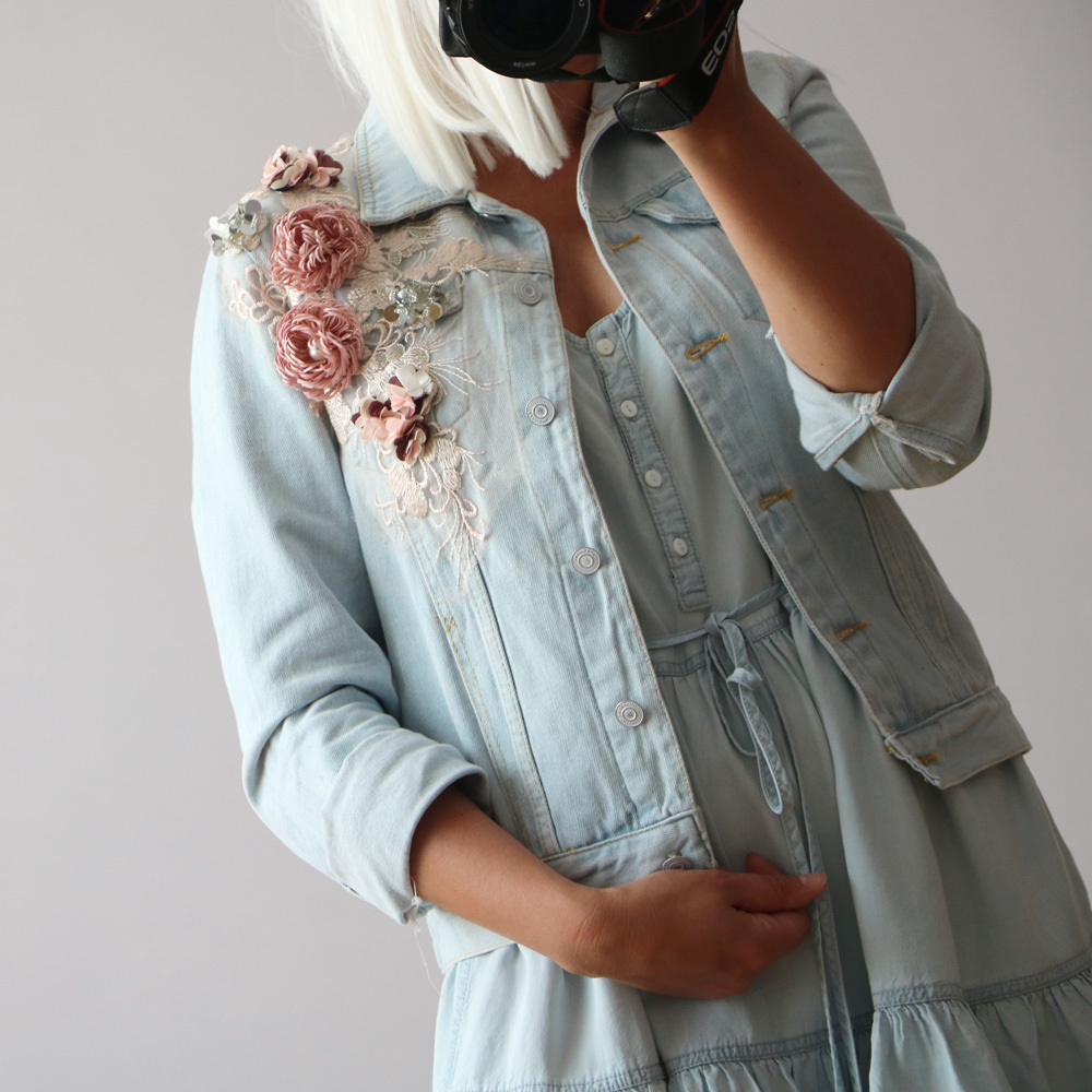 Autumn Women Embroidery Three Dimensional Flowers Pearl Bead Short Denim Coat Woman Long Sleeve Jean Jacket xintiandi 201023