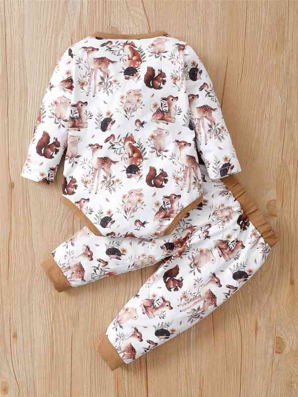 Baby Cartoon Graphic Contrast Binding Bodysuit weatpants SHE