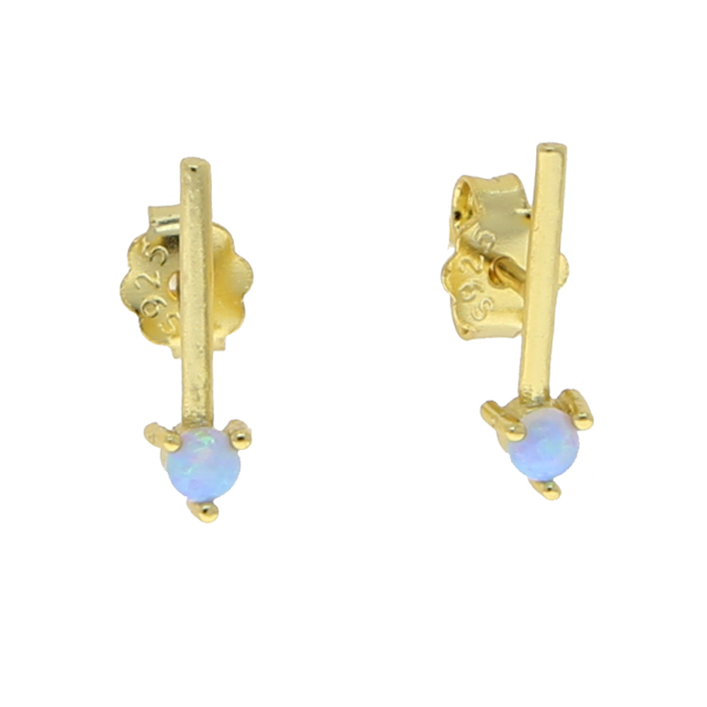 wholesale Minimal Delicate Opal Stone Paved Thin Bar Stud Earring for Women Lady Real 925 Sterling Silver Fashion Cz Wedding Gift Earring
