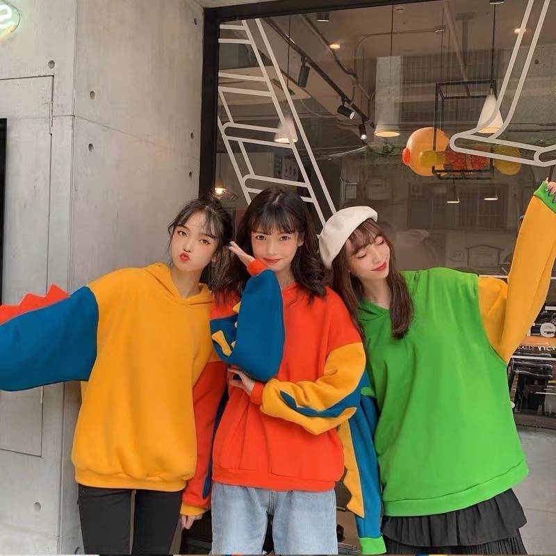 dinosaur hoodie women thick fleece hoodie sweatshirt homme hooded casual fleece loose cute hoodies korean hoodie pollover winter 201204