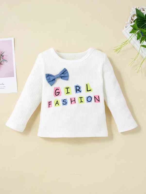 Baby Letter Graphic Bow Tee & Flare Leg Jeans SHE