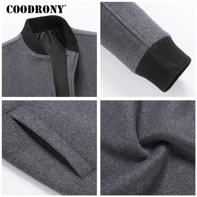 COODRONY Men Coat Winter Thick Warm Wool Coat Men Clothes Slim Fit Pea Coat Mandarin Collar Jacket Overcoat Mens Coats C004 201127