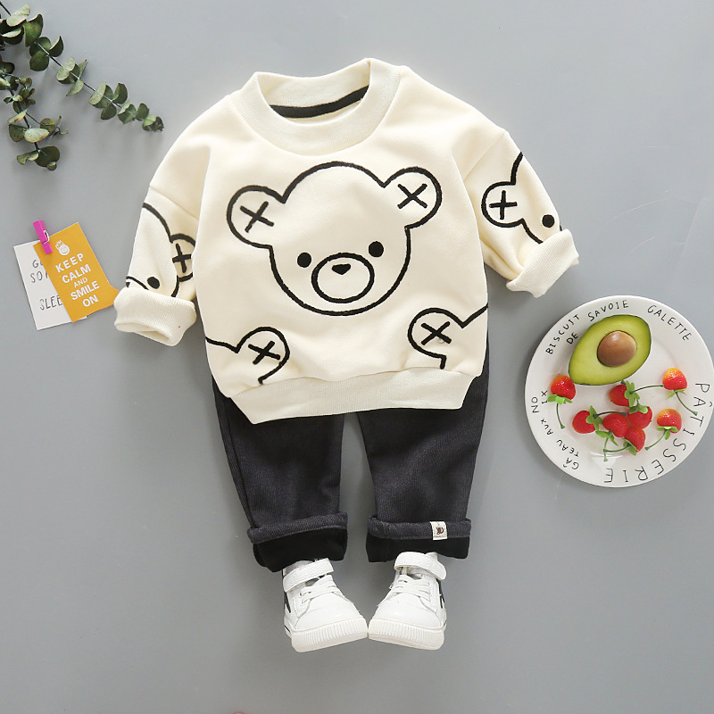 New winter Children's Clothing For Boys/Girls Velvet Thickened Sports Sweater Cartoon Casual Two-Piece Set Keep Warm 12M-4TX1019