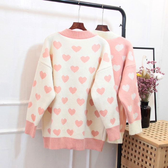 Autumn New Style Cardigan Oversized Sweater Women's Korean-style Loose Thick Heart Very Fairy of Sweater Students Coat 201017