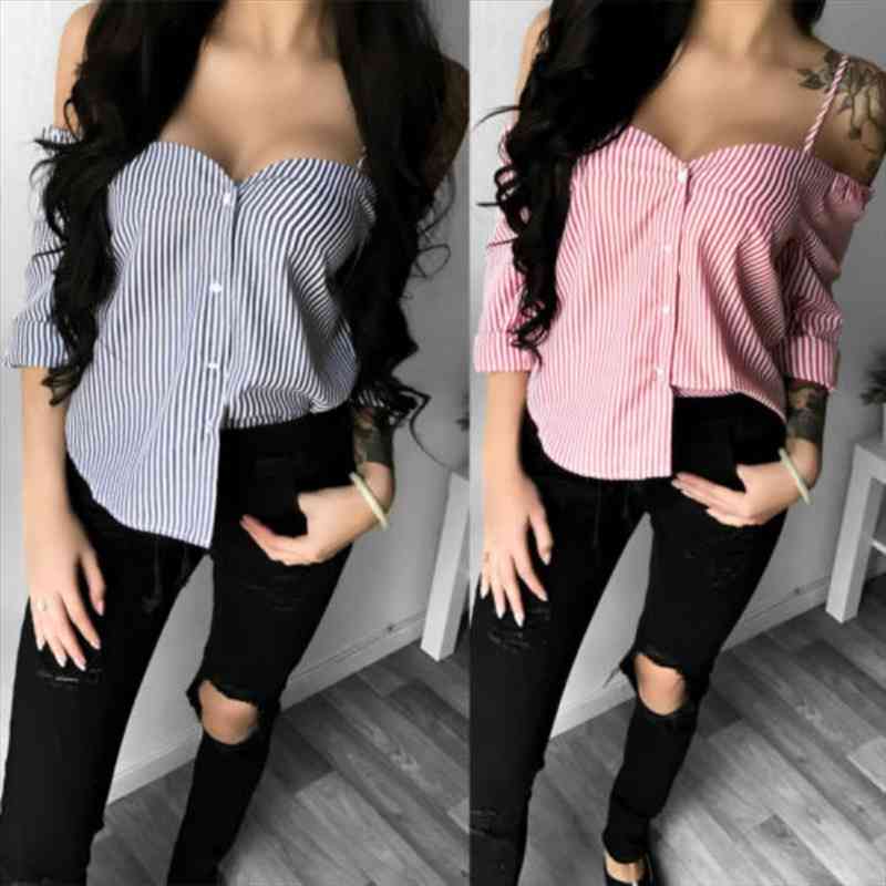 Summer Blusa Feminina Women Blouses Sexy Cold Shoulder Stripedl Print Short Blouse Tops Blusas Mujer De Moda, White
Summer Blusa Feminina Women Blouses Sexy Cold Shoulder Stripedl Print Short Blouse Tops Blusas Mujer De Moda, White