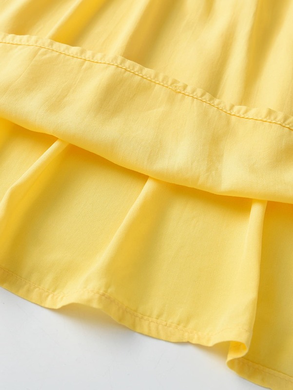Girls Ruffle Trim Lace Panel Dress SHE