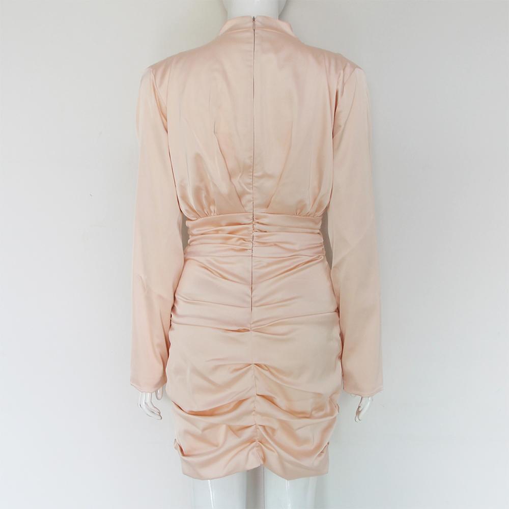 Deive Teger New BLUSH HEAVY SATIN HIGH NECKED DRAPED Autumn Winter DRESS Fashion Elegant Sexy Party For Women 8261 201008