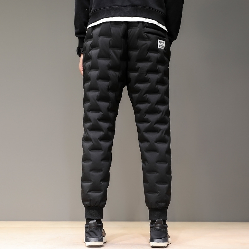 Casual Men White Duck Down Winter Thick Warm Slim Elastic Waist Scratchproof Windproof Trousers Skiing Camping Pants 201128