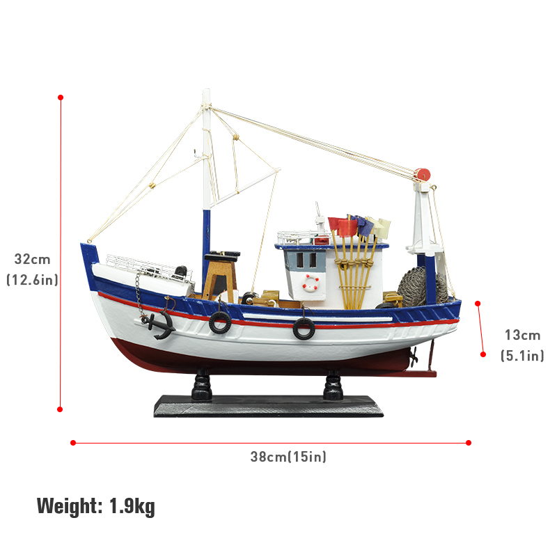LUCKK New 38CM White Fishing Boat Ship Model 3D Wooden Assembly Sailboat Toys Home Decoration Accessories Modern Sailing Boats T200703