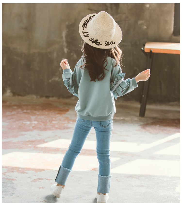 LZH 2020 Autumn Sets For Teenager Girls Lace Sleeve Sweater + Denim Trousers Fashionable Soft Children Wear Clothing Kids SuitsX1019