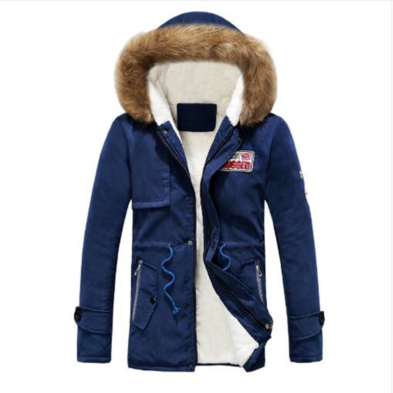 jacket men new men's thick warm winter down coat long fur collar army green men parka Fleece cotton coat jacket parka men T200102