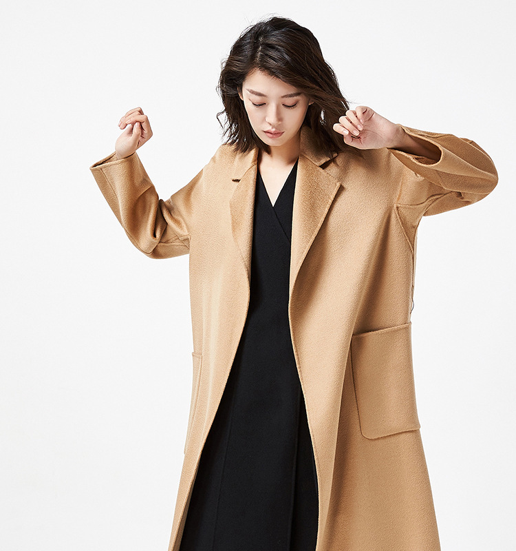 Women's winter water ripple female women long double-sided cashmere loose wool coat plus size 201102