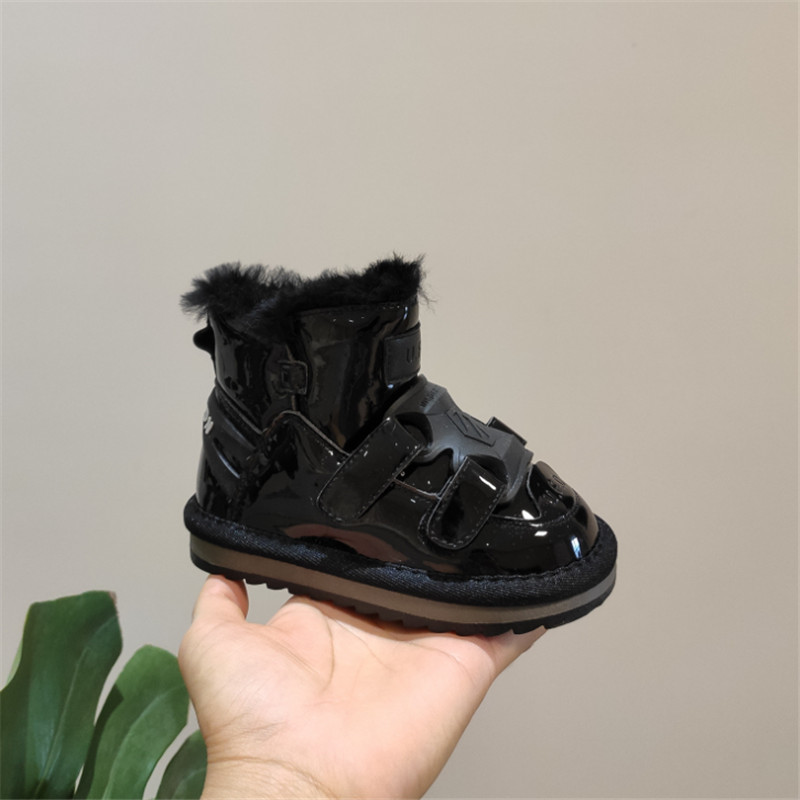 New Winter Children Snow Boots Mirror Waterproof Girl Boots Non-slip Wool Warm Thick Cotton Boy Boots Baby Toddler Shoes 201113
