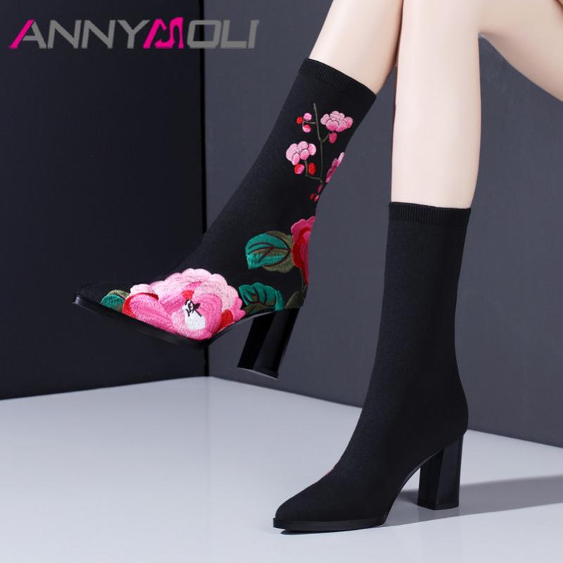 ANNYMOLI Autumn Mid Calf Boots Women Boots Flower Thick High Heels Sock Knitting Pointed Toe Shoes Ladies Black Size 34-41, Beige
ANNYMOLI Autumn Mid Calf Boots Women Boots Flower Thick High Heels Sock Knitting Pointed Toe Shoes Ladies Black Size 34-41, Beige