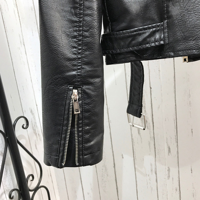 Autumn Women Winter Faux Soft Leather Jackets Coats Lady Black PU Rivet Zipper Epaulet 3D print Motorcycle Streetwear 201020