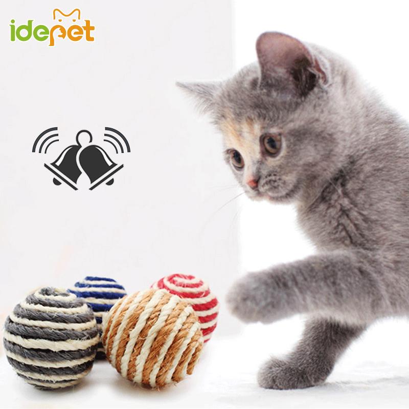 

1Pcs Funny Cat Toys Squeak Sisal Ball for Small Cats Balls Interactive Pet Toys Durable Chew Training Ball Random Color d35