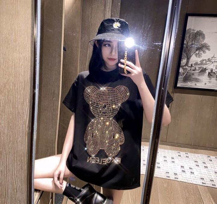 New Young Girl's T-shirts 2021 Brand-clothing Diamond Stone Tees Women Quality Femalel Clothing Mqju, Black