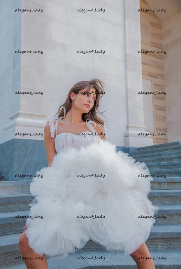Little White Dress 2021 Spaghetti Cloud Fun and Flirty Evening Cocktail Dresses Handmade Flower Ball Occasion Prom Gowns