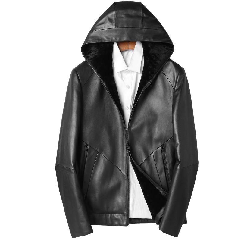 Genuine Leather Jacket Men Autumn Winter Hooded Mens Sheepskin Coat Short Wool Fur Liner Chaqueta Cuero Hombre P-E8225C, Black
Genuine Leather Jacket Men Autumn Winter Hooded Mens Sheepskin Coat Short Wool Fur Liner Chaqueta Cuero Hombre P-E8225C, Black