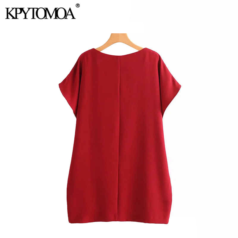 KPYTOMOA Women Fashion Office Wear Solid Mini Dress Vintage O Neck Batwing Sleeve Female Dresses Chic Vestidos Mujer T200613
