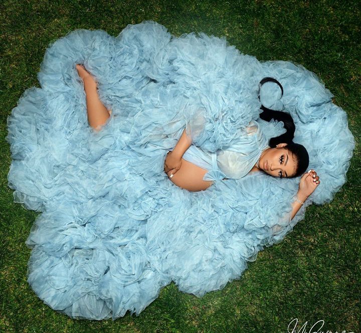 Bridal Fluffy Tulle Maternity Robes Custom Made Sky Blue Women Long Tulle Dresses Photo Shoot Beach Birthday Party Bathrobe Sleepwear