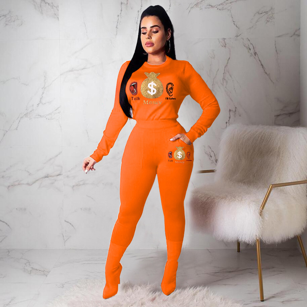Pants Spot trend 2021 European American bronzing pattern sports and leisure long two-piece suit