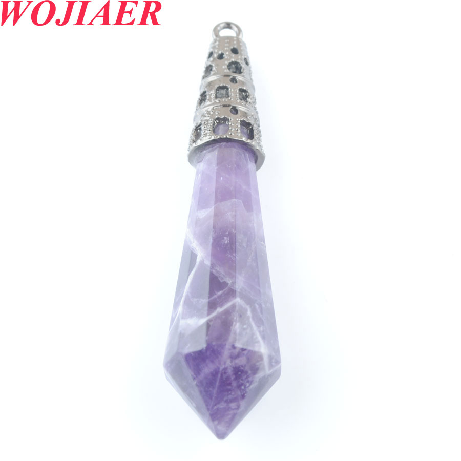 WOJIAER Retro Natural Stone Pendants for Necklaces 12 Faceted Pyramid Wicca Purple Crystal Sodalite Tiger Eye Opal Reiki DBO917