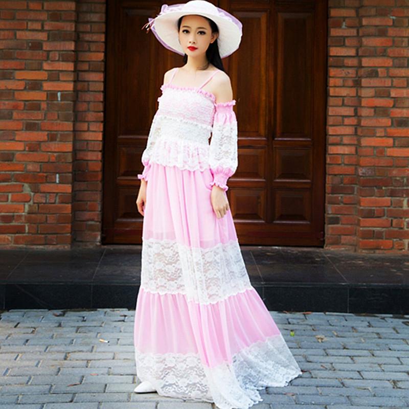 Cute women party dresses 2020 spring summer new fashion chiffon lace patchwork ladies maxi dress off shoulder robe bustier, Pale pinkish
Cute women party dresses 2020 spring summer new fashion chiffon lace patchwork ladies maxi dress off shoulder robe bustier, Pale pinkish