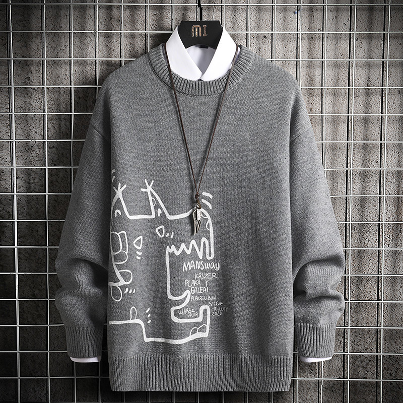 SingleRoad Mens Knitted Sweater Men Winter Anime Printed Harajuku Jumper Oversized Korean Style Pullovers White Sweater Men 201022