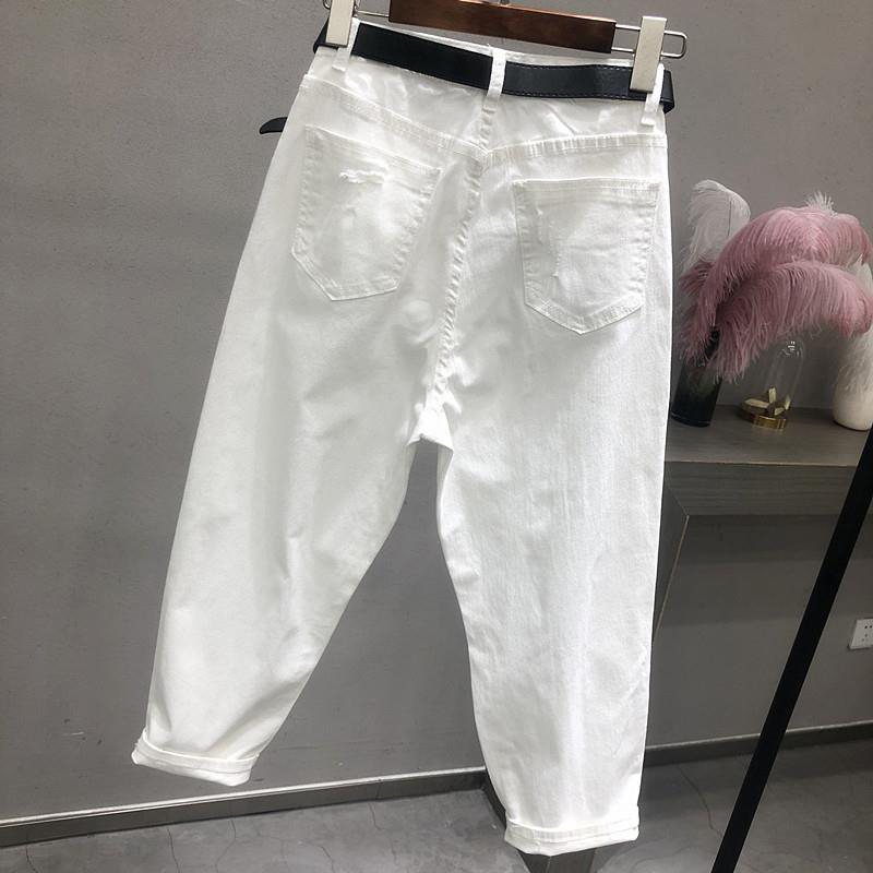 Spring Autumn Korea Fashion Women White Jeans High Waist Vintage Hole Loose Denim Pants Casual Ankle-length Harem Pants LJ201012