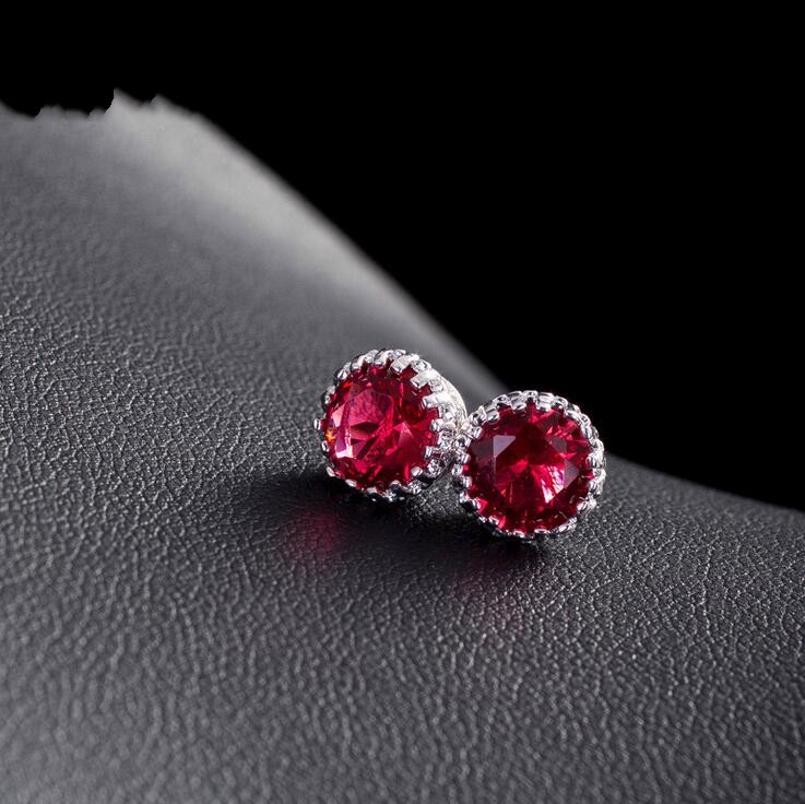 Choucong Top Sell Simple Fashion Jewelry 8MM Round Cut Multi Gemstones Sapphire CZ Diamond Women Wedding Crown Stud Earring Gift Never Fade