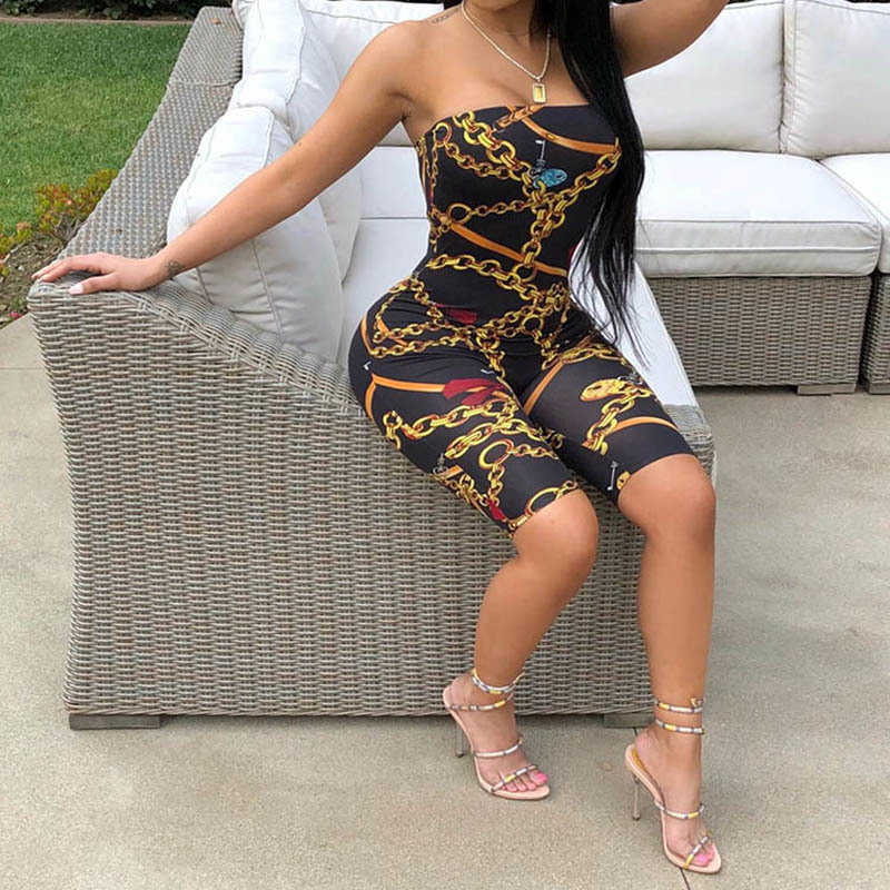 Sexy Jumpsuit Party Bodysuit Overalls Womens Jumpsuit Club Strapless Full New Fashion Printed Bodycon Rompers T200116