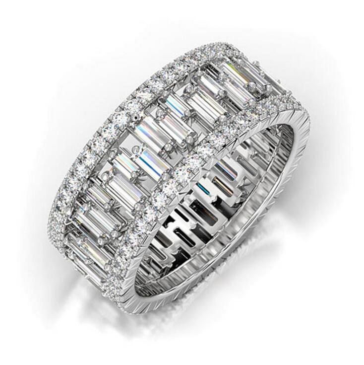 New Arrival Stunning Luxury Jewelry 925 Sterling Silver&Rose Gold Fill T Princess Cut White Topaz CZ Diamond Womem Wedding Band Ring Gift