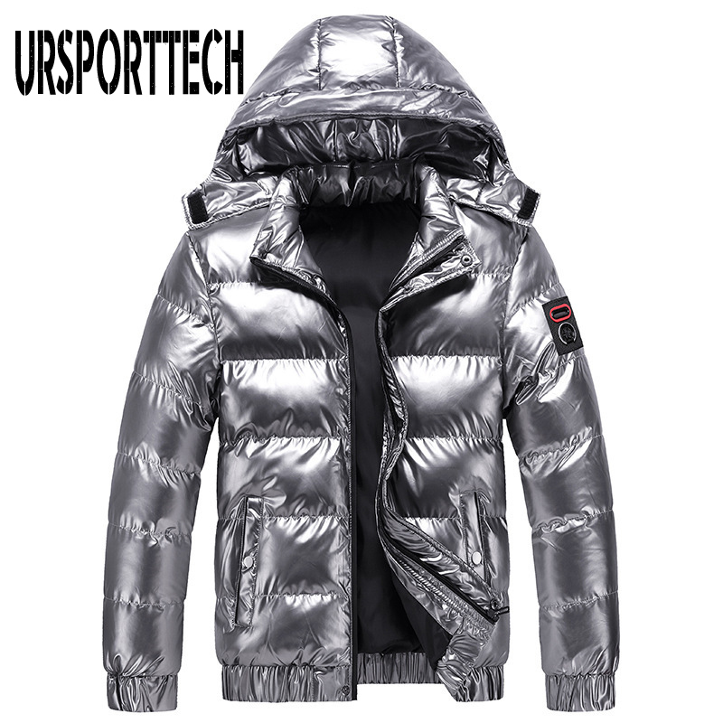 Bright Leather Winter Men's Jacket Casual Parka Outwear Waterproof Thicken Warm Stand Collar Outwear Coat Men Clothing 201128