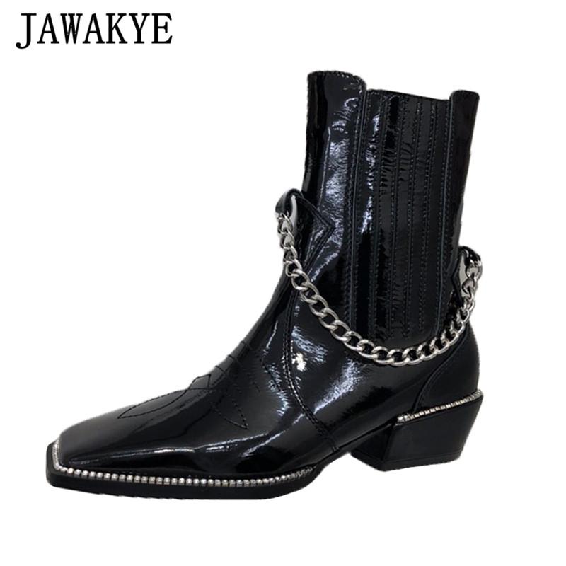 Handsome Metal Chain Black Shoes Real Leather Square Toe Chunky Heel Ankle Bota Crystal Embroidery Slip-on Short Boots
Handsome Metal Chain Black Shoes Real Leather Square Toe Chunky Heel Ankle Bota Crystal Embroidery Slip-on Short Boots