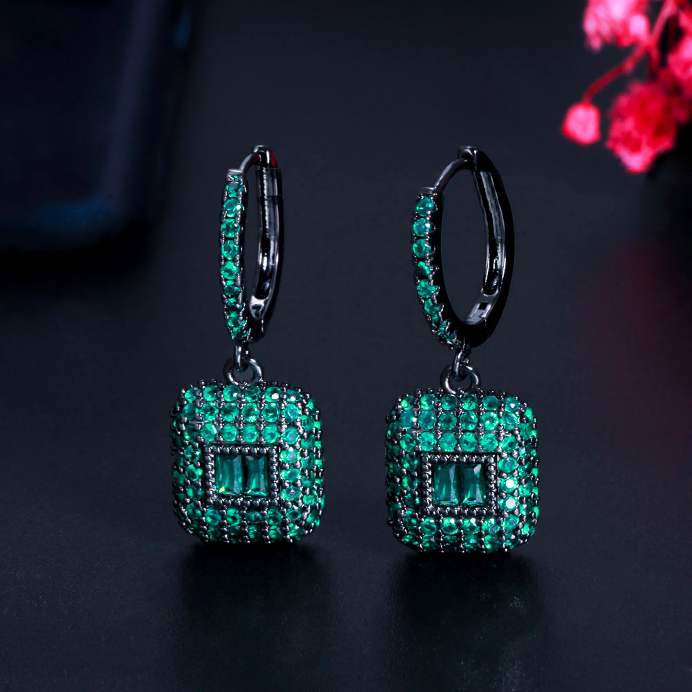 Black Gold Fill Princess Cut Emerald Dangle Earrings - Stunning Jewelry for Women