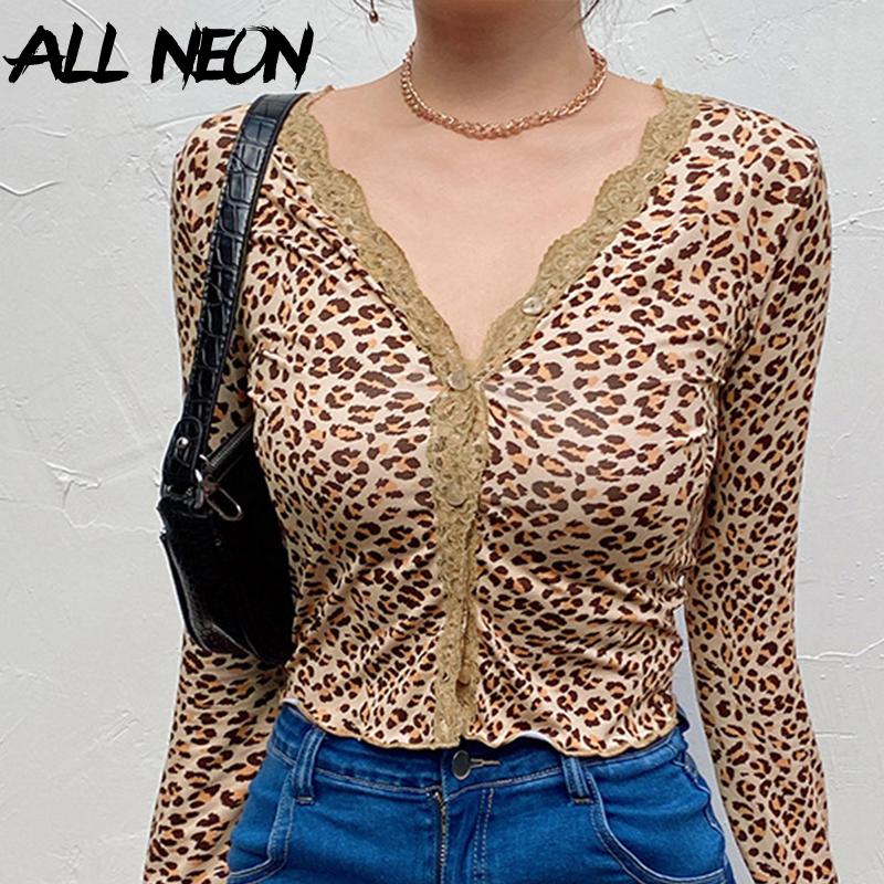 ALLNeon E-girl Wild Deep V-neck Single-breasted Lace Trim T-shirts Y2K Fashion Leopard Printing Long Sleeve Skinny Cropped Tops, Khaki
ALLNeon E-girl Wild Deep V-neck Single-breasted Lace Trim T-shirts Y2K Fashion Leopard Printing Long Sleeve Skinny Cropped Tops, Khaki