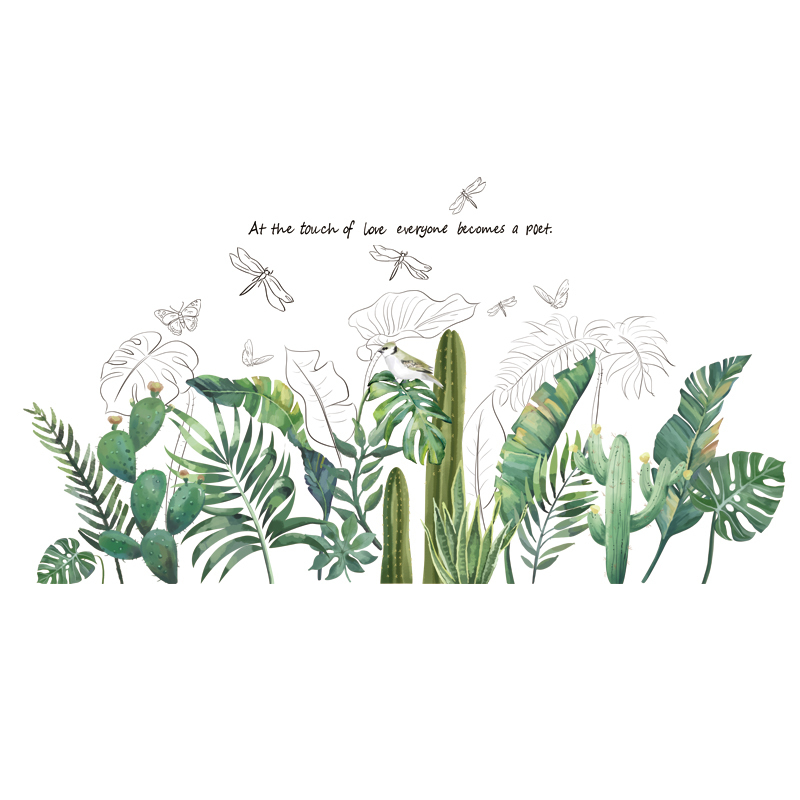 Tropical Tree Leaves Wall Stickers DIY Green Plants Wall Decals for Living Room Bedroom Kitchen Home Decoration LJ201128