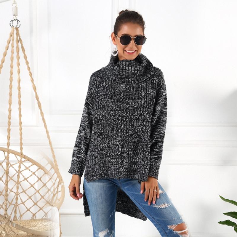 Women Turtleneck knitted Sweater High Collar Irregular Hem Long Sleeve Pullover, Black
Women Turtleneck knitted Sweater High Collar Irregular Hem Long Sleeve Pullover, Black