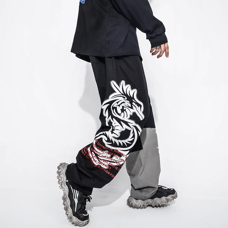 Chinese Dragon Graffiti Print Straight Loose Trousers Mens Color Block Wide Leg Casual Cargo Pants Oversize Baggy Pants, Black
Chinese Dragon Graffiti Print Straight Loose Trousers Mens Color Block Wide Leg Casual Cargo Pants Oversize Baggy Pants, Black