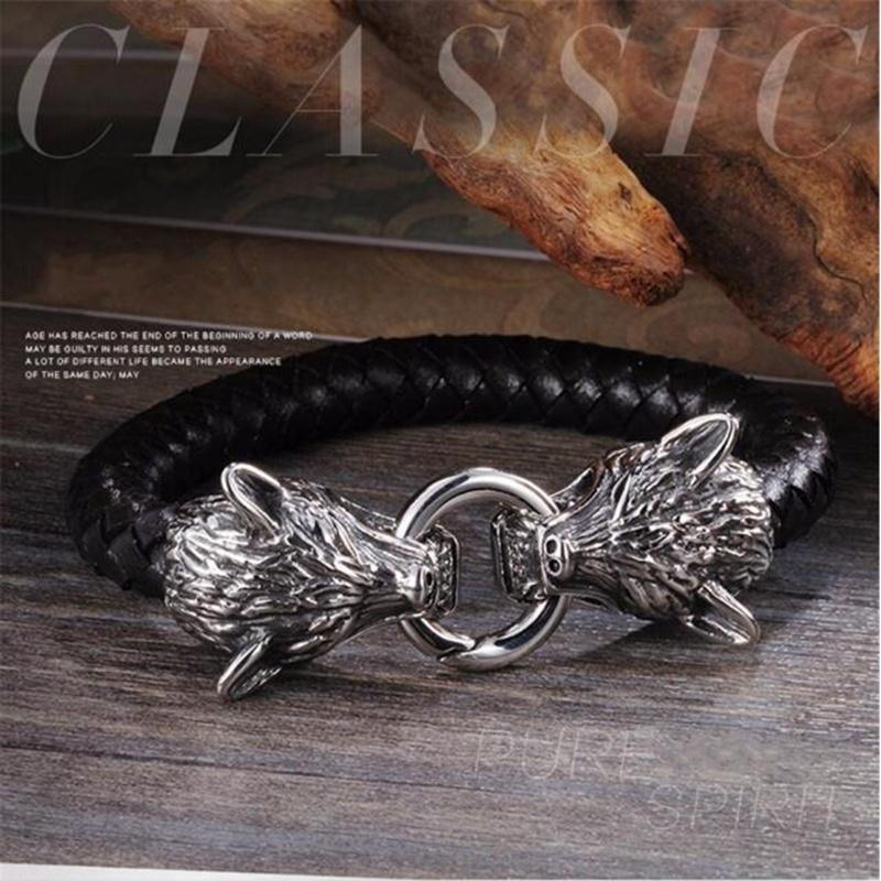 New Punk Stainless Steel Double Wolf Head Biker Bracelets High Quality Gothic Leather Animal Men Cool Bracelet Bangle
New Punk Stainless Steel Double Wolf Head Biker Bracelets High Quality Gothic Leather Animal Men Cool Bracelet Bangle