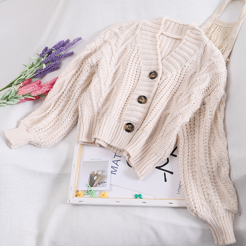 Autumn Winter Women's Knit Cardigan Short Crop Tops Chic Students Loose Solid Color Single-Breasted Sweater Female GD149 201109