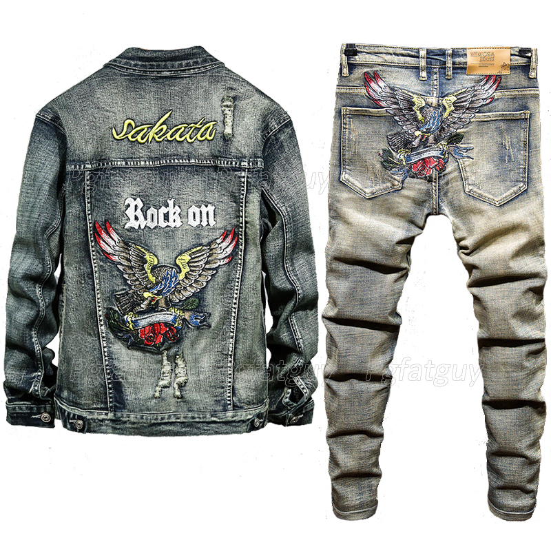 2021 Retro Personality Jacket and Jeans 2 Piece Set Men's Reppied Embroidered Slim Denim Jacket + Hole Stretch Jeans 2PCS Sets, 2 pieces set-912
2021 Retro Personality Jacket and Jeans 2 Piece Set Men's Reppied Embroidered Slim Denim Jacket + Hole Stretch Jeans 2PCS Sets, 2 pieces set-912