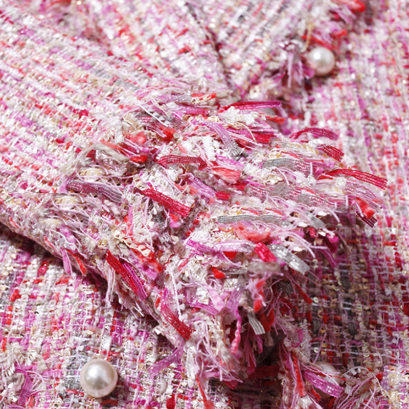 Pink tweed jacket beads Coat in the long section autumnwinter womens coat pull suit ladies ladies socialite coat 201023
