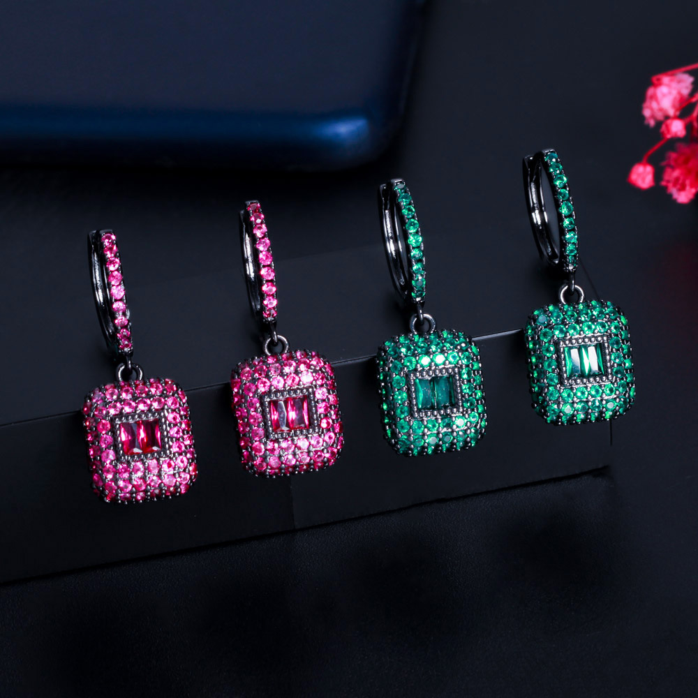 Black Gold Fill Princess Cut Emerald Dangle Earrings - Stunning Jewelry for Women