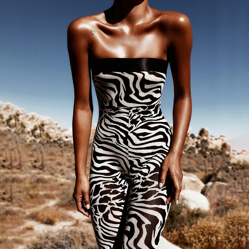 Women Jumpsuit Zebra Print Patchwork Bodycon Sexy Bodysuit Fitness Womens Clothing Streetwear Sportswear Party Clubwear Outfits T200401