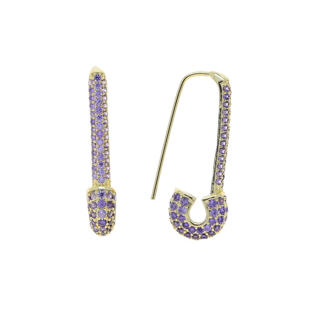 Wholesale Rainbow Colorful Wedding Earring Paved White Pink Green Blue Cz Unique Paperclip Safety Pin Stud Earings Women Fashion Jewelry