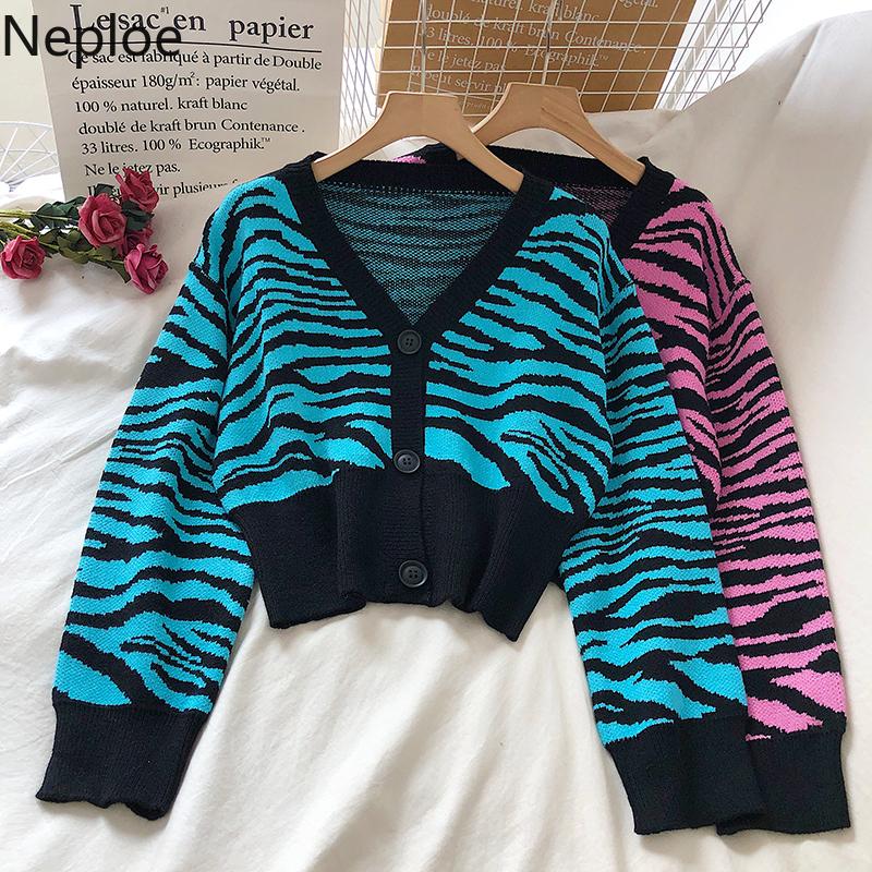 Neploe Knitted Cropped Cardigan Fall 2020 Women Slim Chic Zebra Stripe Sweater Woman Slim V-neck Long Sleeve Sueter Coat 4F130, Blue
Neploe Knitted Cropped Cardigan Fall 2020 Women Slim Chic Zebra Stripe Sweater Woman Slim V-neck Long Sleeve Sueter Coat 4F130, Blue