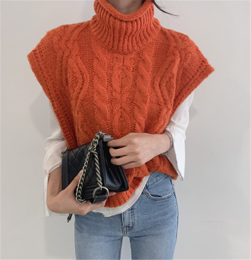 Autumn Winter Turtleneck Sleeveless Sweater Vest Women Fashion Twist Pattern Short Pullover Waistcoat Casual Loose Knitwear Tops 201111wtt