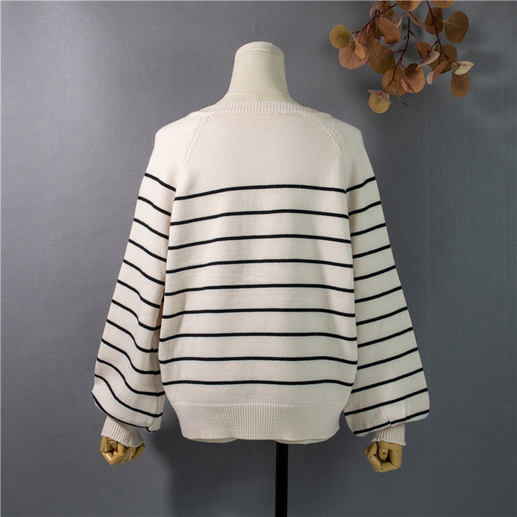 Colorfaith New Autumn Winter Women Sweater V-Neck Buttons Knitted Pullovers Striped Casual Fashionable Wild Tops SW6154 201023